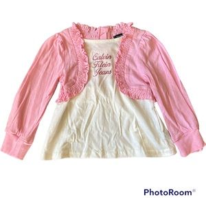 ◽️CALVIN KLEIN: Girl 4T pink & white cute blouse, NWOT, w/buttons & logo◽️